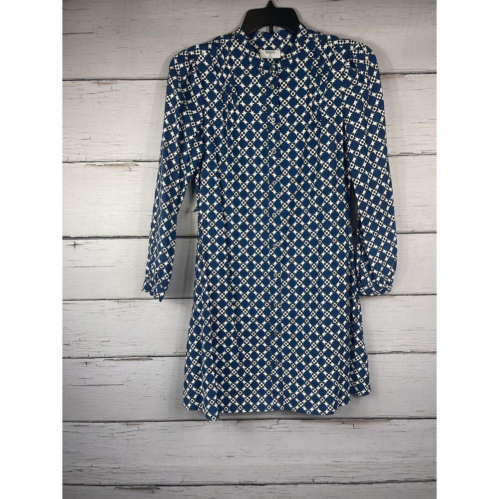 UNTUCKit Shirt Dress Womens 4 Blue Geometric Long Sleeve Knee Length Pockets - Picture 8 of 14